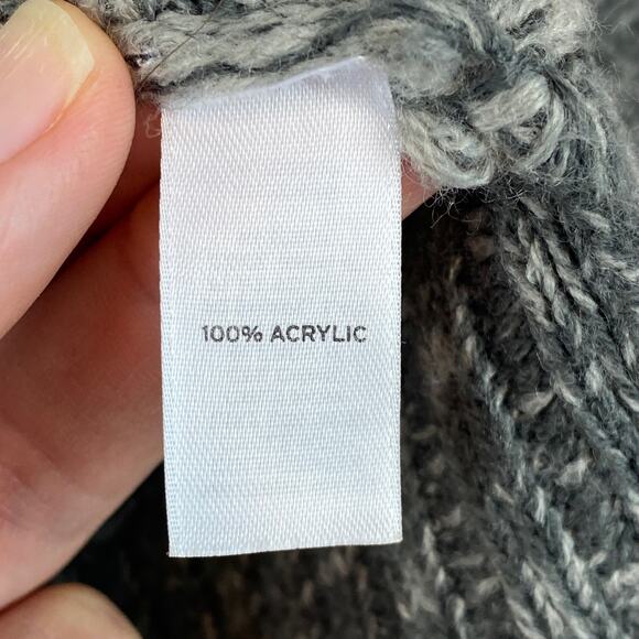 Trouve Gray Acrylic Knit Fringe Trim Long Cardigan Duster Sweater Size Large - Picture 7 of 13